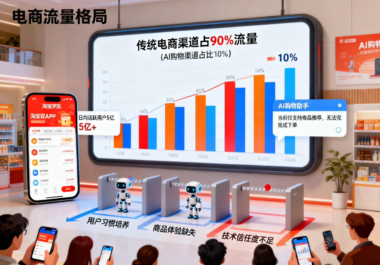 ChatGPT 暂未改写电商格局！国内数据揭示：传统渠道仍占 90% 流量，AI 购物还需跨三道坎